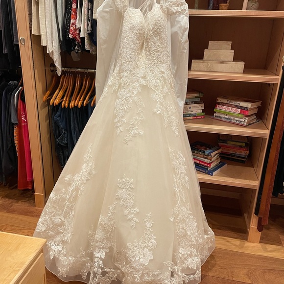 NWT Gorgeous Allure Wedding Dress Ivory/Champagne w/veil - Picture 2 of 5